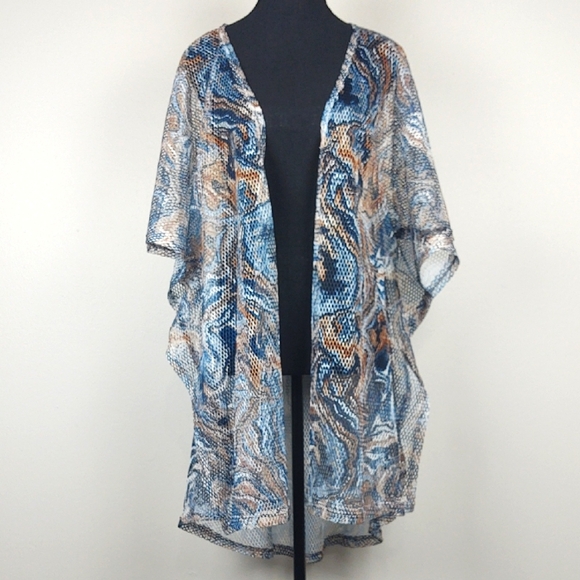 Mesh Fishnet Kimono Coverup Mermaidcore Blue Woman Size 2X - Picture 1 of 9